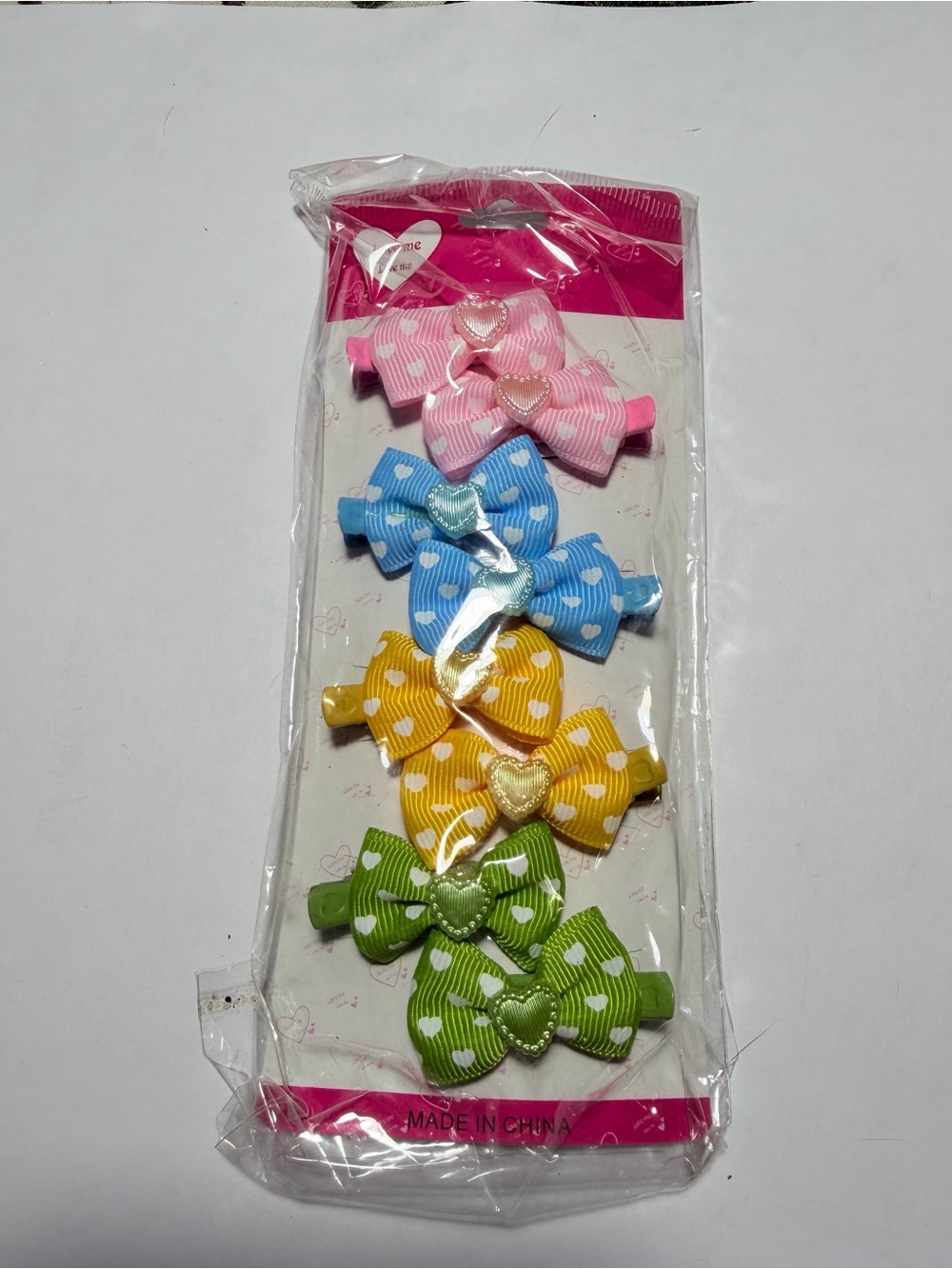 Polka Dot Heart Bow Hair Clips for Kids - Pink, Blue, Yellow & Green